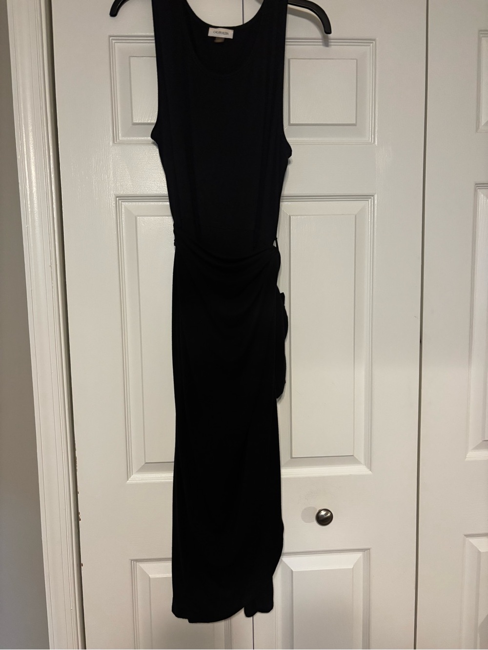 Calvin Klein Black Sleeveless Maxi Dress with Side Drape